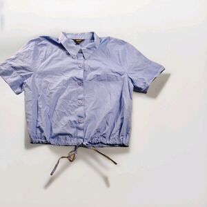 Simply Vera Vera Wang Shirt Womens XL Blue Cropped Button Up Drawstring Hem